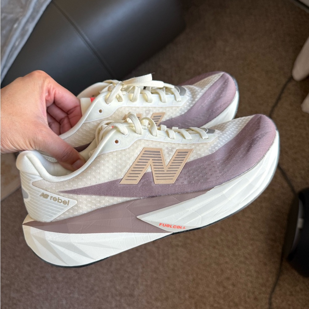 New Balance Fuelcell Rebel V5 Women's Cream and Purple Running Shoes